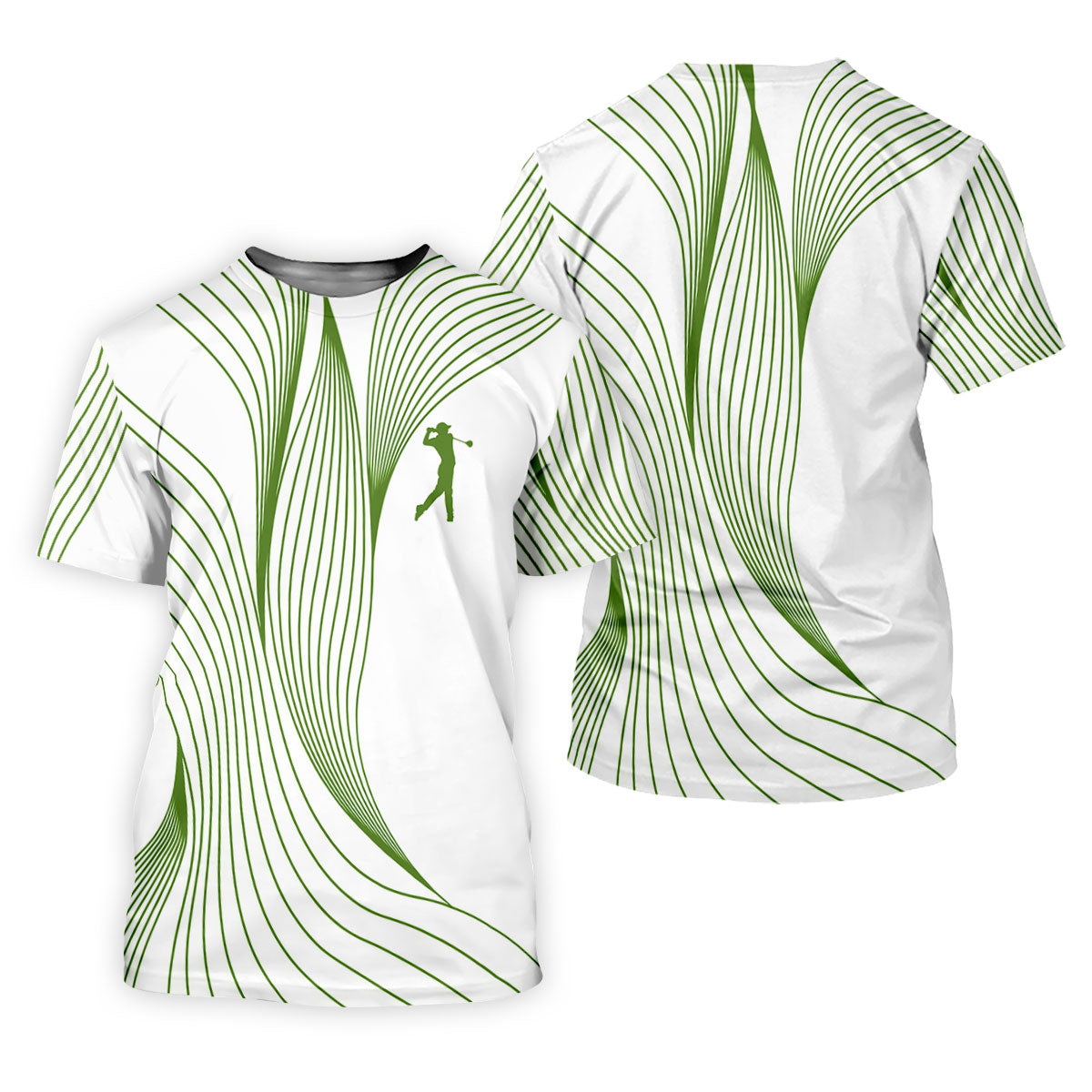 Geometric Line Wavy Line Green And White Golf Shirts For Men, Men's Golf Shirt, Polo ShirtFor Men