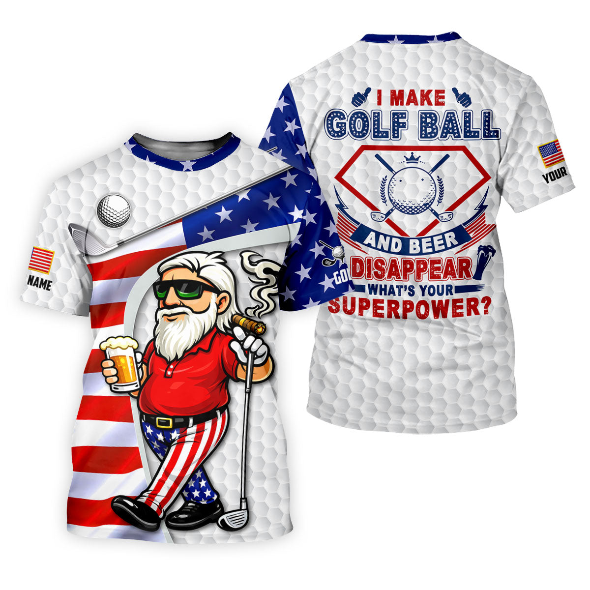 I Make Golf Ball And Beer Disappear Patriotic 4th Of July Funny Golf Shirt, 250 Years Golf Shirts For Men