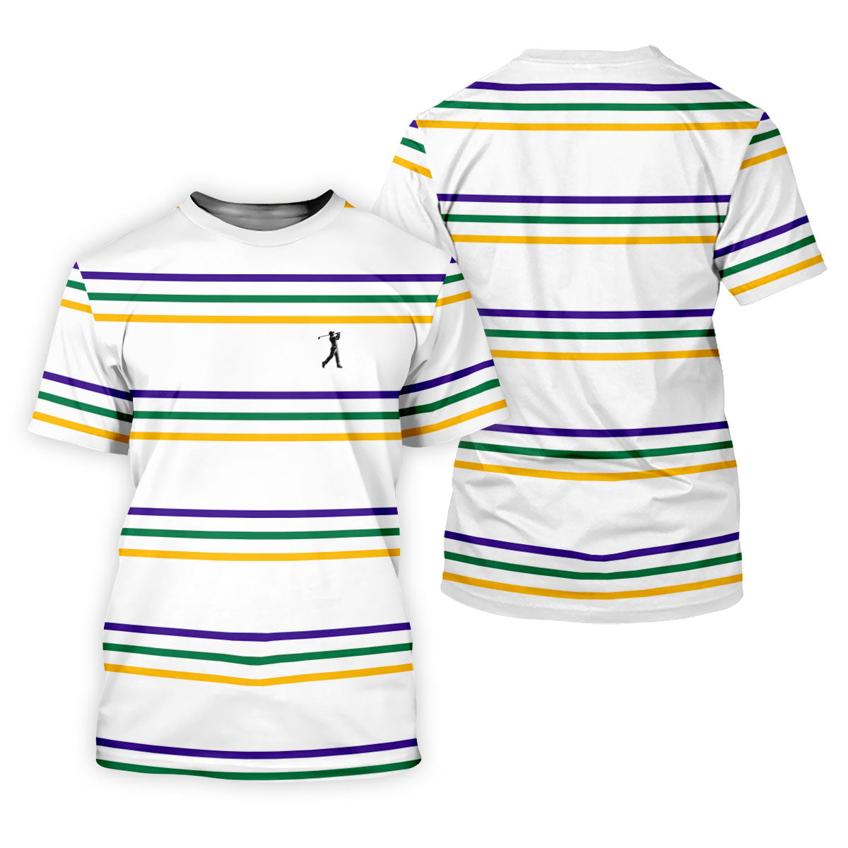 Mardi Gras Purple Green Gold Stripe Pattern Women White Golf Shirt, Ladies Golf Polos, Golf Shirt For Women