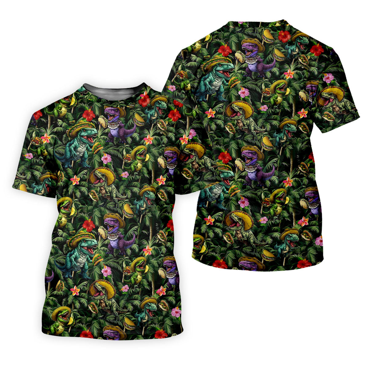 Hawaiian Dinosaur Sombreros Tacos Cinco De Mayo Celebration Fiesta Themed Golf Shirts For Men