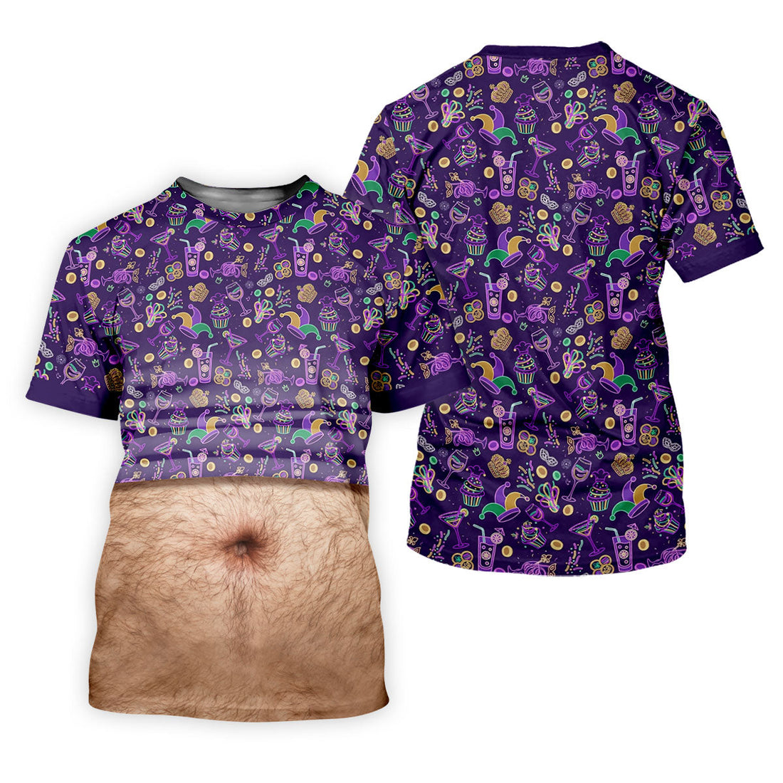 Purple Green Gold Mardi Gras Food Funny Tummy Women's Golf Tops, Fun Women's Golf Shirts, Ladies Golf Shirt