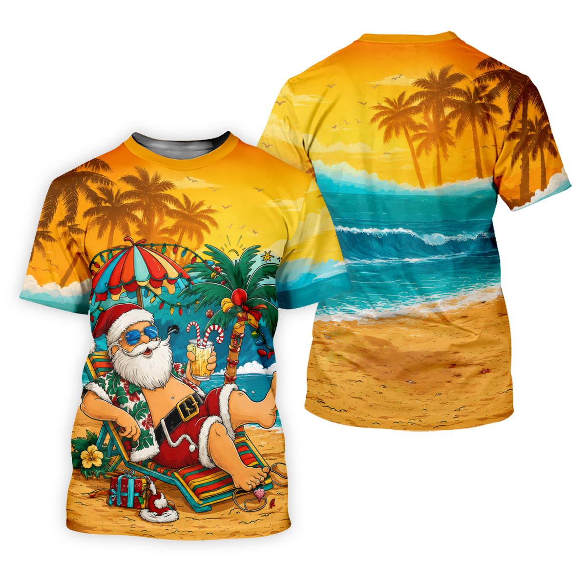 Beach Chair Santa Christmas Golf Shirt, Men's Golf Shirt, Hawaiian Golf Shirt, Printed Golf Shirts