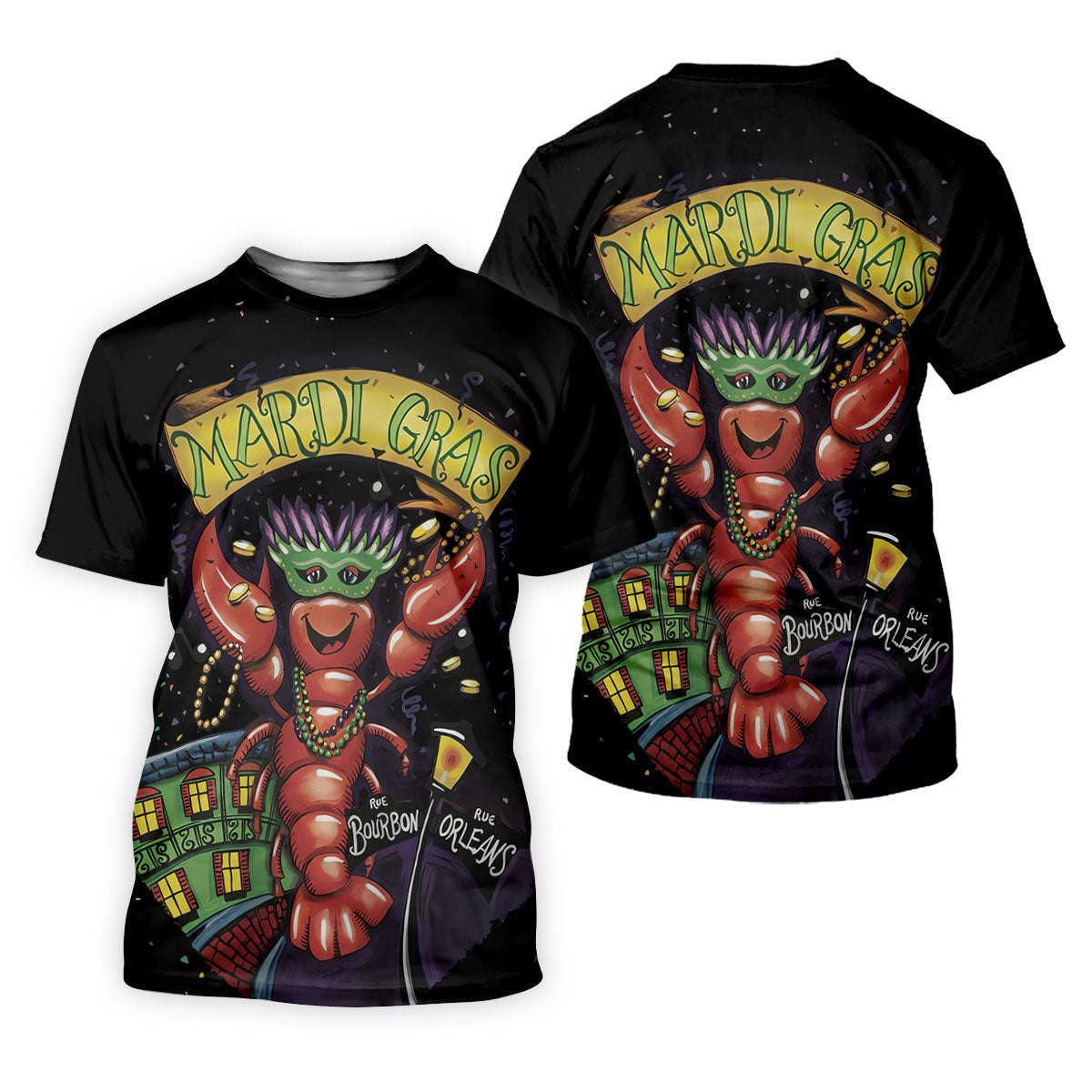 Mardi Gras Crawfish Rue Bourbon Black Golf Shirt, Polo ShirtFor Men, Golf Shirts For Men
