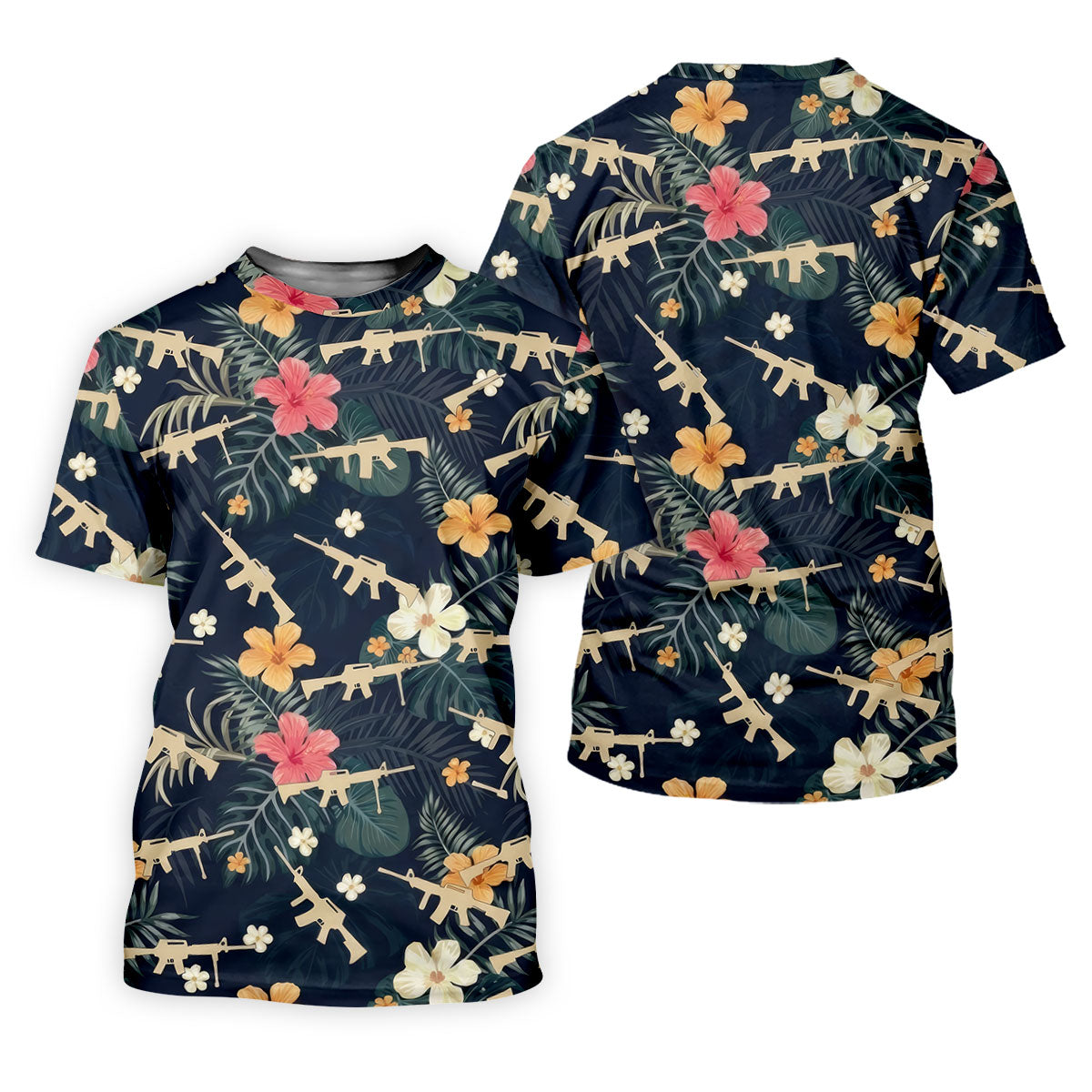 Colorful Hibiscus With Army Theme Golf Shirts For Men, Polo ShirtFor Men, Golfing Apparel