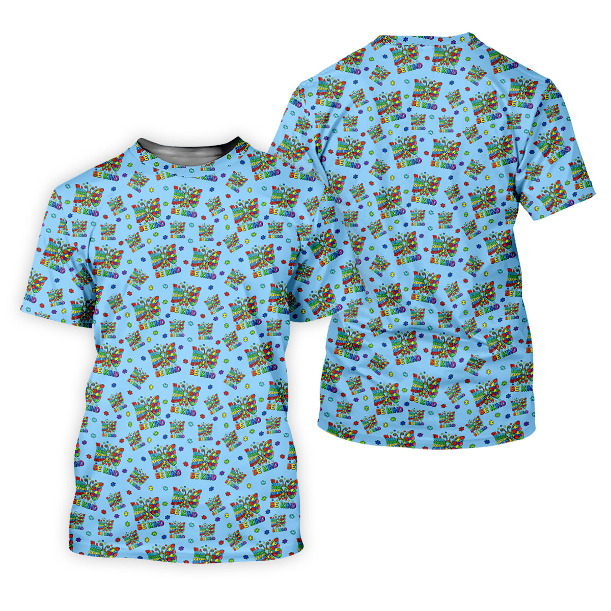 In A World Where You Can Be Anything Be Kind Rainbow Butterfly Autism Awareness Blue Golf Shirt, Golf Shirts For Men