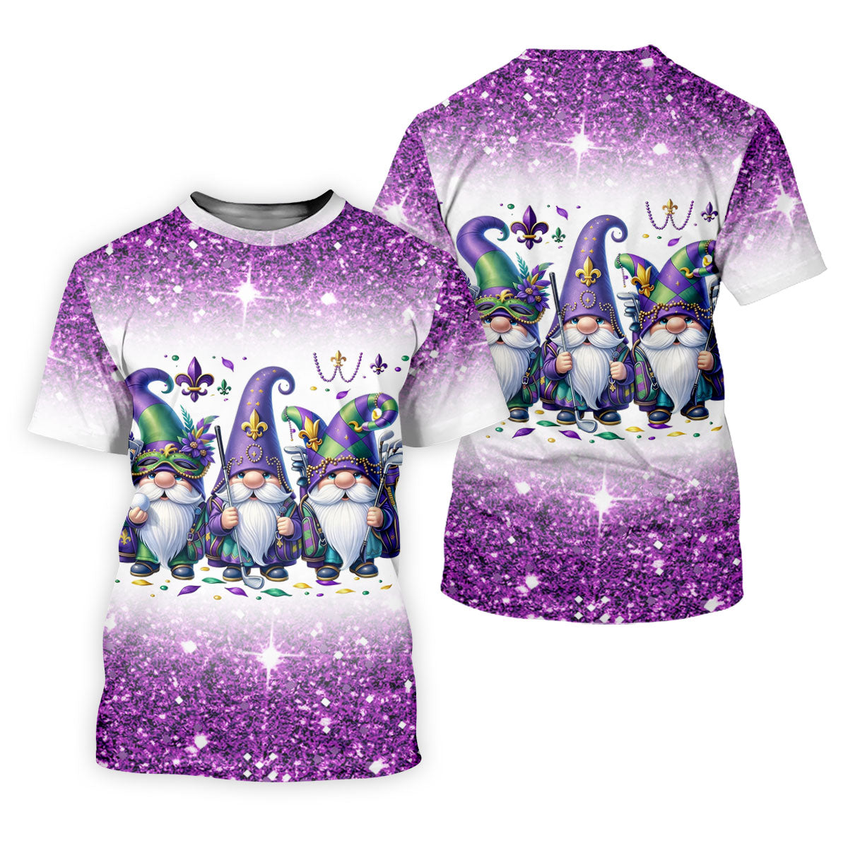 Mardi Gras Gnomes Fleur De Lis Glitter Effect Golf Tops For Men, Polo ShirtFor Men, Golf Shirts For Men