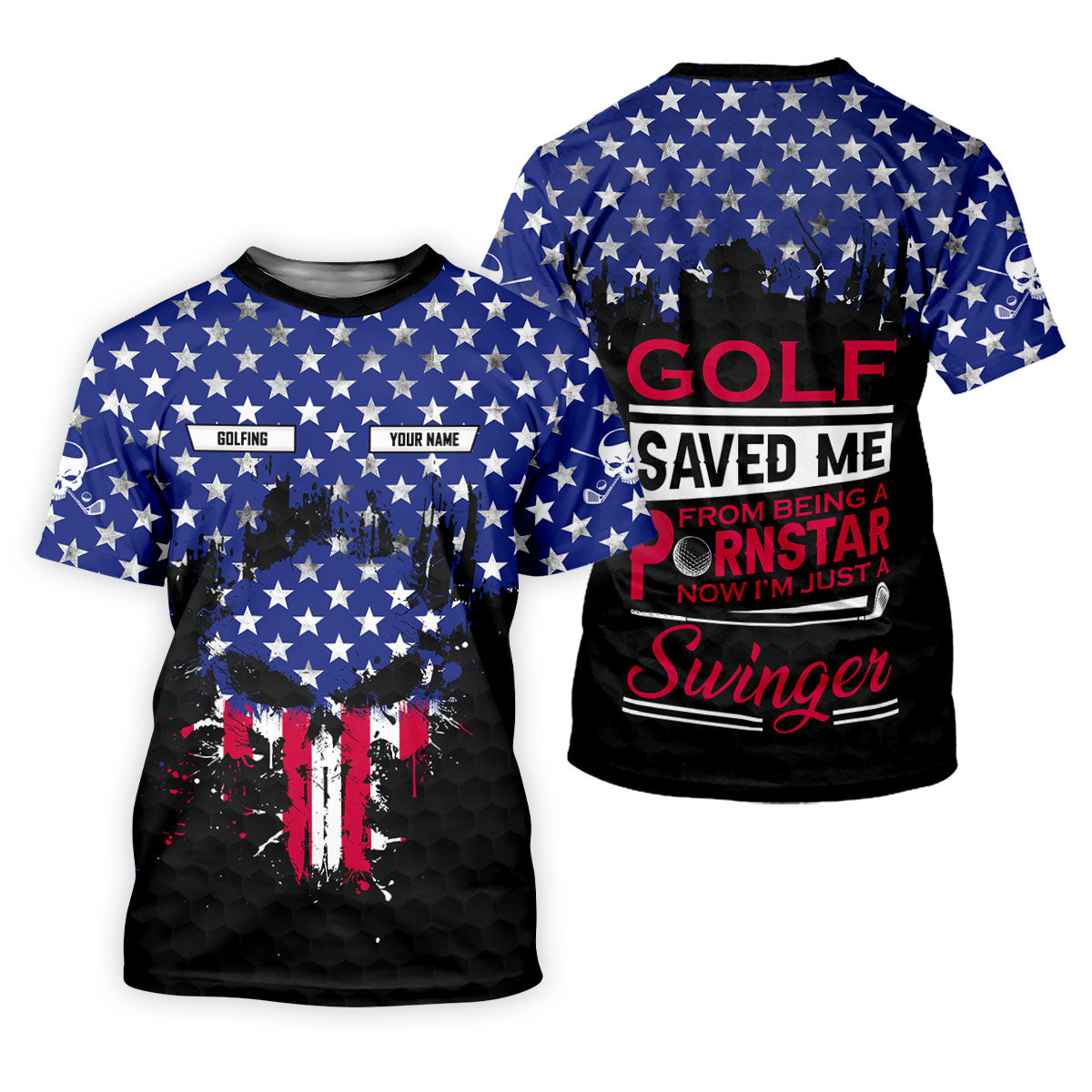 Golf Saved Me From Being A Pornstar Distressed American Flag Skull Golf Shirt, 250 Years Golf Shirt For Women