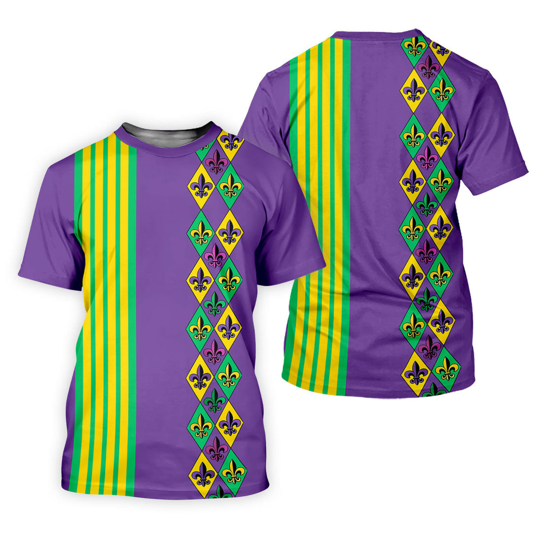 Fleur De Lis Argyle Pattern Purple Green Gold Stripes Golf Tops For Men, Polo ShirtFor Men, Golf Shirts For Men