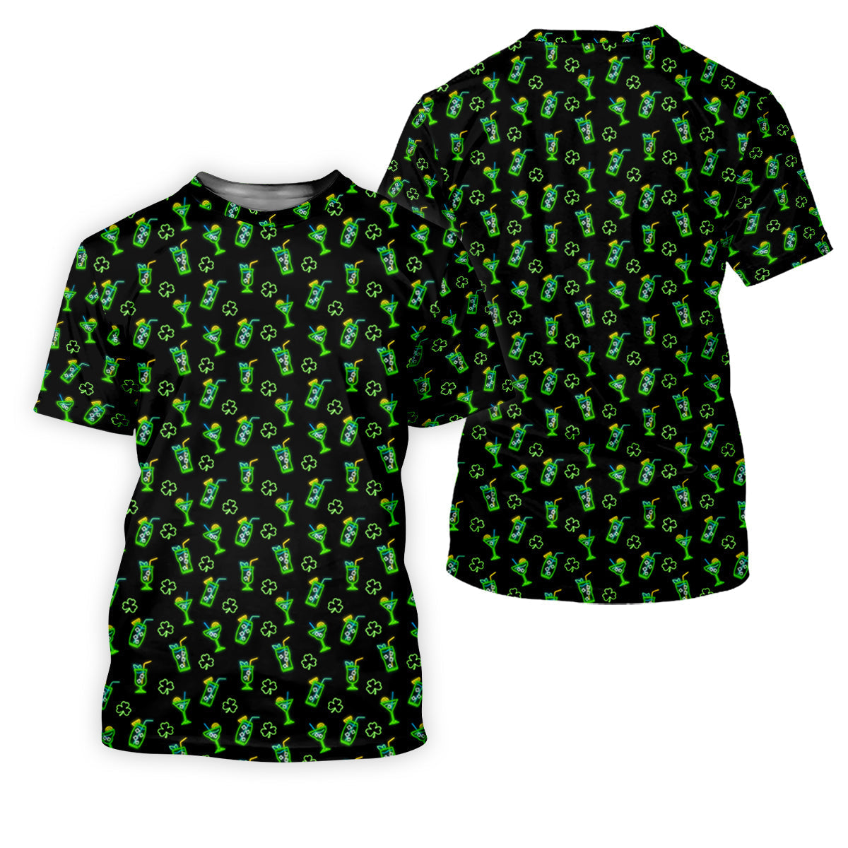 Neon Green Cocktails Three Leaf Clover St Patrick's Day Golf Shirt, Golf Gift For Men, Golf Shirts For Men