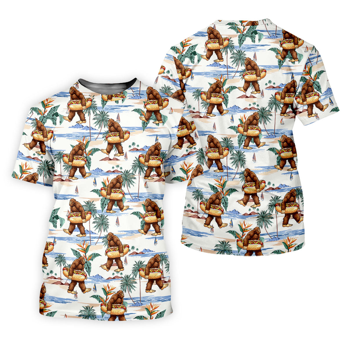 Bigfoot Hot Dog Beach Hawaiian Shirt, Mens Golf Polo, Hawaiian Golf Shirt, Golf Apparel For Men
