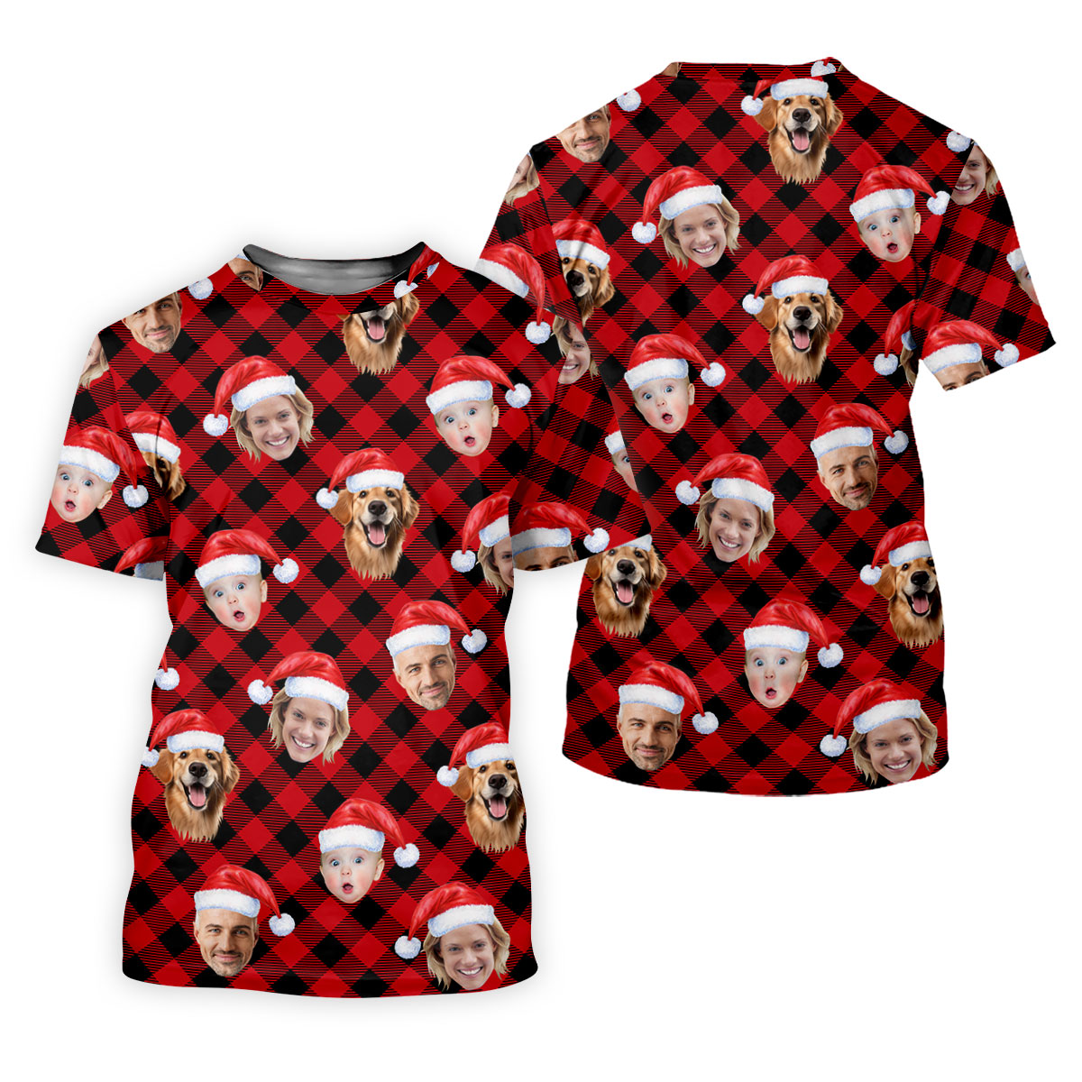 Custom Face Red And Black Checkered Christmas Golf Shirt, Women's Golf Tops, Ladies Golf Shirts