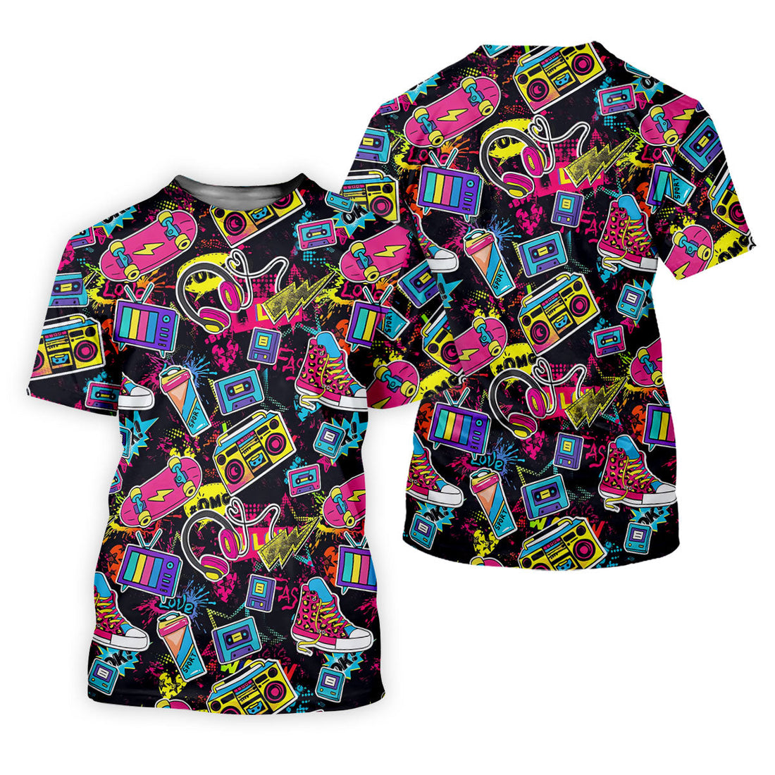 Retro 80s Colorful Pop Art Golf Tops For Men, Vintage 90s Neon Pattern Golf Shirts For Men