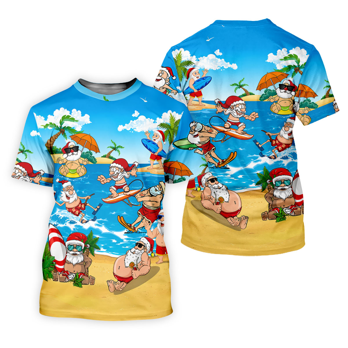 Santa Claus Summer Beach Party Golf Shirt, Mens Golf Polo, Printed Golf Shirts