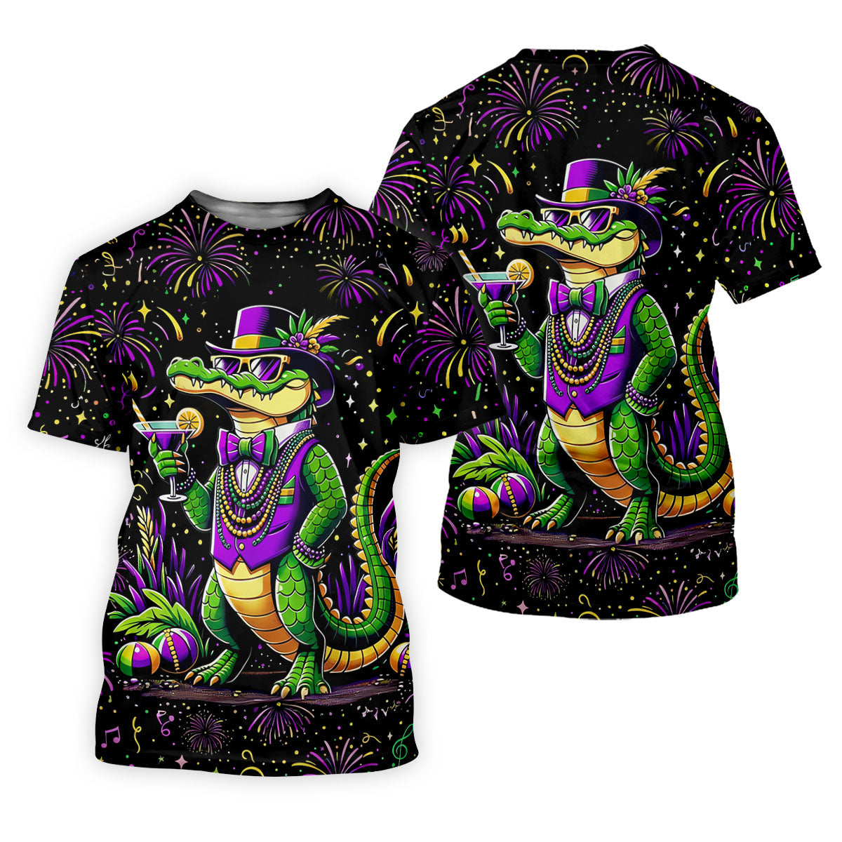 Mardi Gras Aligator Purple Green Gold Confetti Star Golf Tops For Men, Polo ShirtFor Men, Golf Shirts For Men