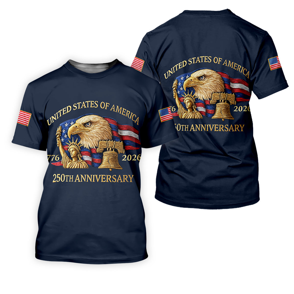 US America 250th Anniversary Patriot Eagle Embroidery Effect Golf Tops For Men, Patriot Golf Shirts For Men