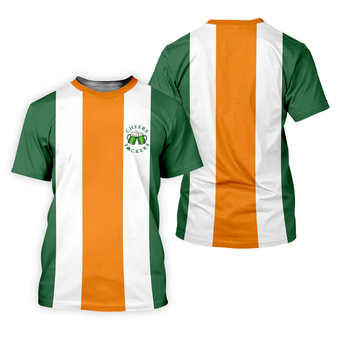 Green Orange White Vertical Stripes St Patrick's Day Golf Shirt, Women's Golf Tops, Ladies Golf Shirts
