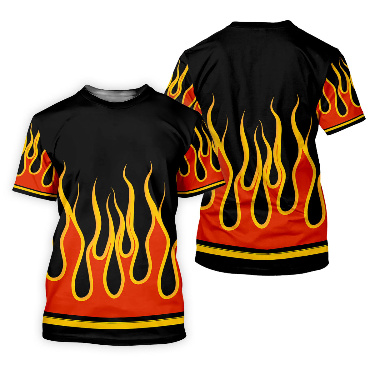 Black Orange Yellow Flame Sleeve Golf Shirt, Mens Golf Polo, Printed Golf Shirts