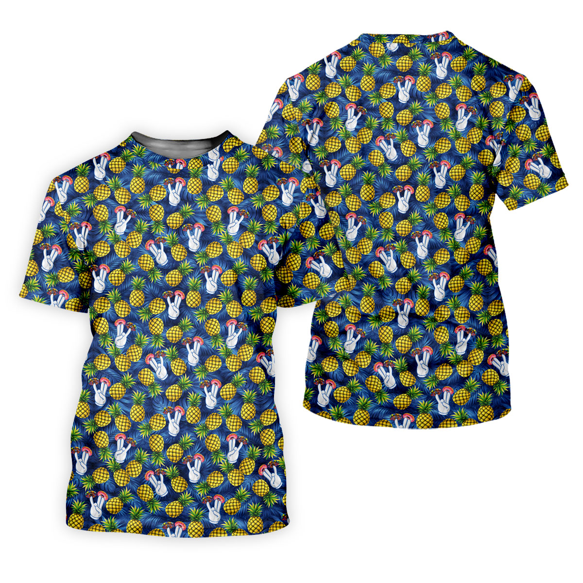 Hawaiian Pineapples Donut Finger Blue Green Yellow Fun Women's Golf Shirts, Women's Golf Tops, Ladies Golf Shirts