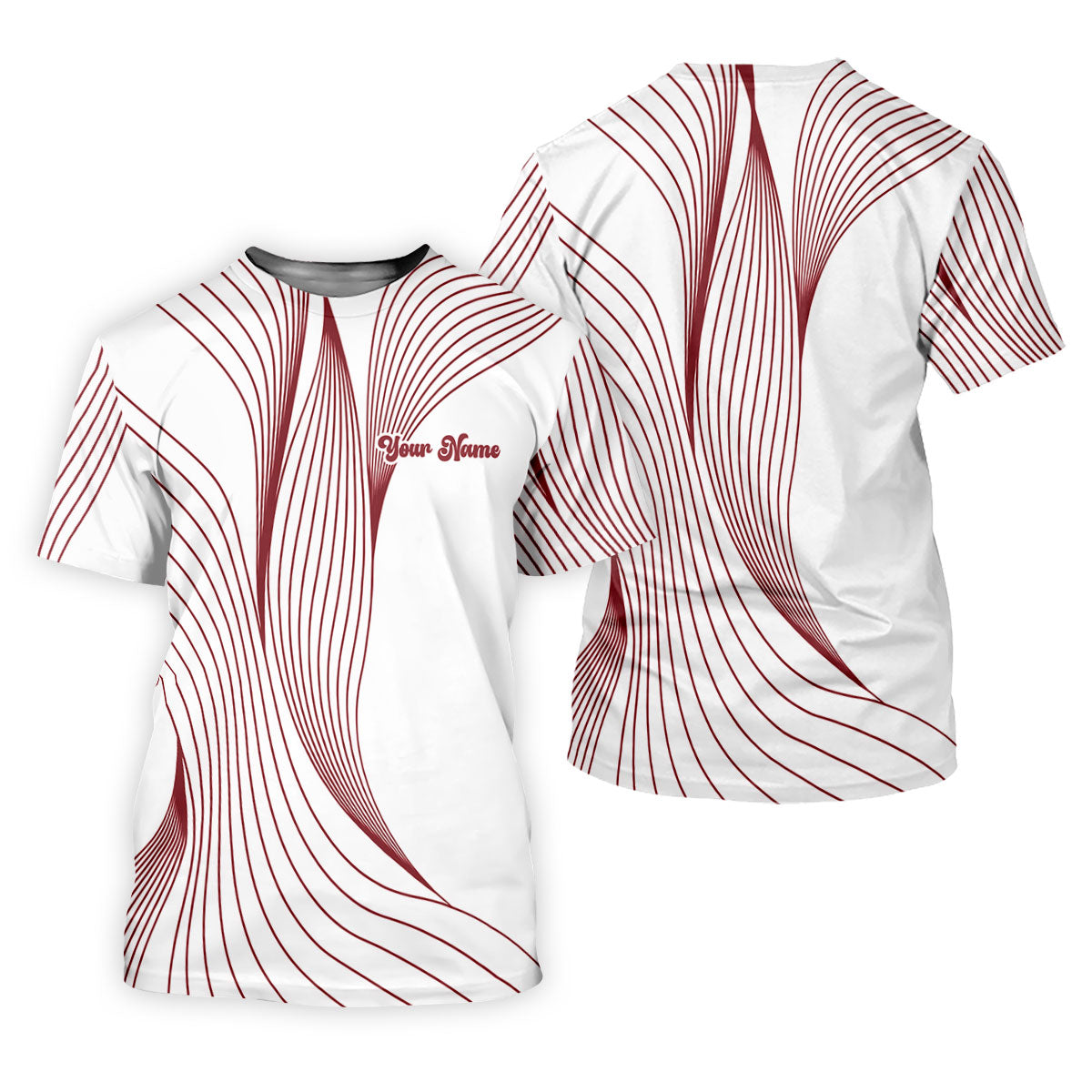 Geometric Line Wavy Line Red And White Custom Name Golf Shirts For Men, Men's Golf Shirt, Polo ShirtFor Men