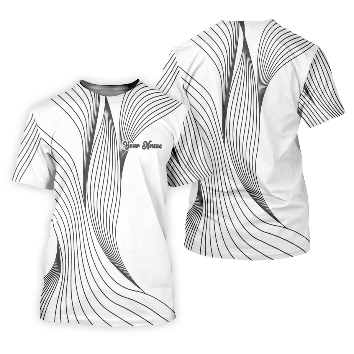 Geometric Line Wavy Line Black And White Custom Name Golf Shirts For Men, Men's Golf Shirt, Polo ShirtFor Men