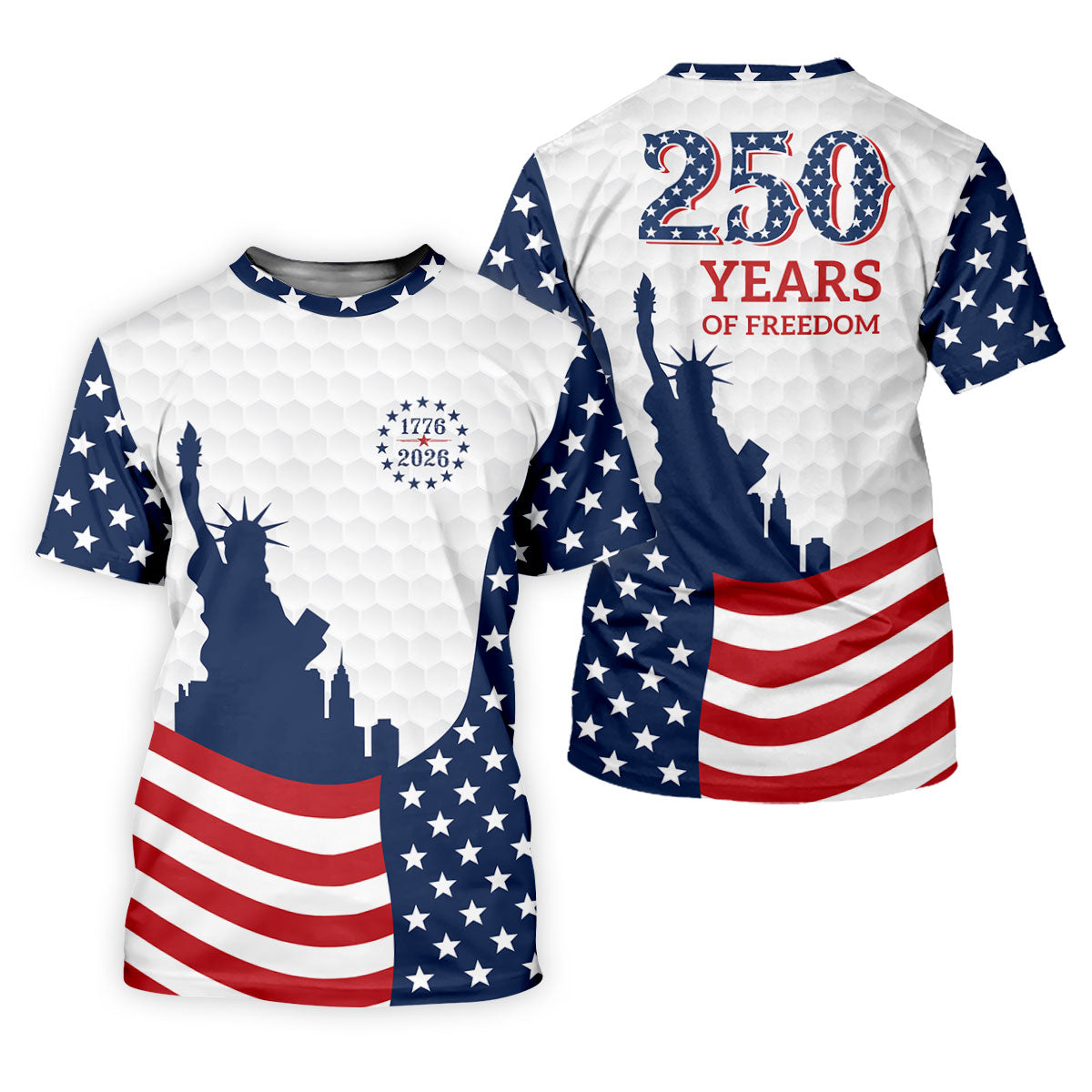 250 Years Of Freedom Golf Ball Pattern American Flag Golf Shirt, Patriotic 4th Of July Golf Shirt For Women