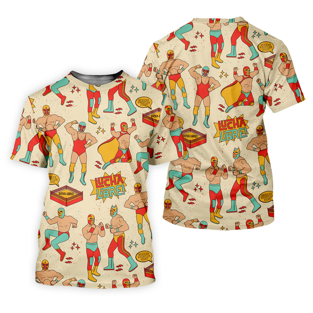 Beige Lucha Libre Mexican Wrestler Pattern Golf Shirt, Mens Golf Polo, Printed Golf Shirts