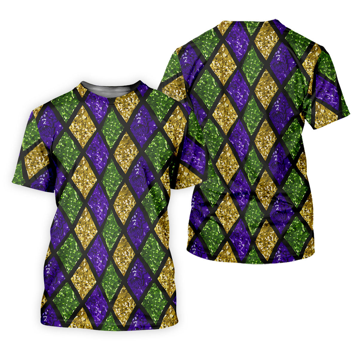 Green Purple Gold Argyle Pattern Sparkling Effect Mardi Gras Golf Shirt, Polo ShirtFor Men, Golf Shirts For Men