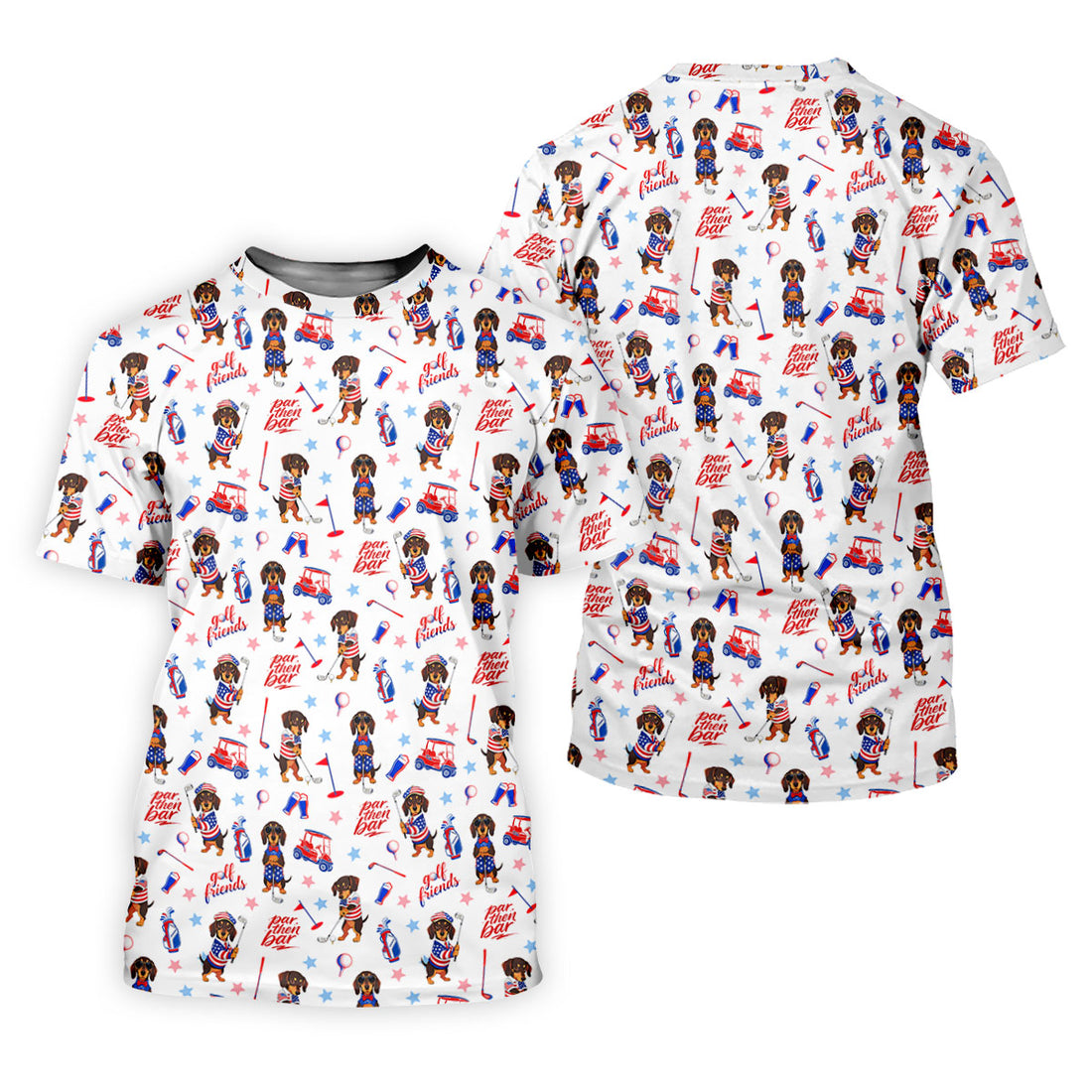 Par Then Bar Cute Dachshund Golf Pose 4th Of July Golf Shirts For Men, 250th Anniversary Patriotic Golf Shirt