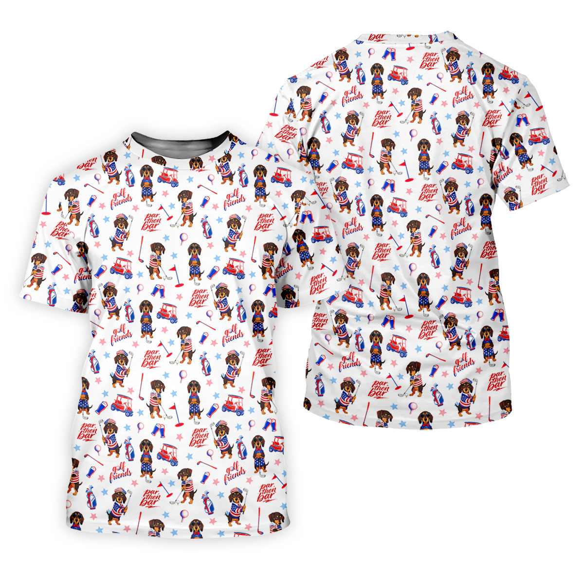 Par Then Bar Cute Dachshund Golf Pose 4th Of July Golf Shirts For Men, 250th Anniversary Patriotic Golf Shirt
