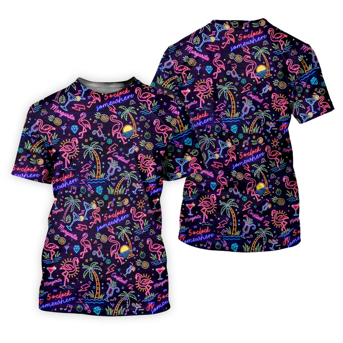 Tropical Theme Neon Pattern Black Golf Shirt, Men's Funny Golf Shirts, Polo ShirtFor Men