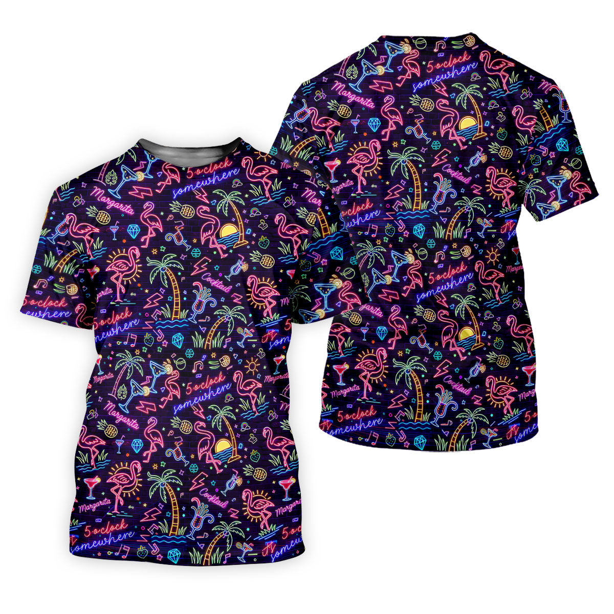 Tropical Theme Neon Pattern Black Golf Shirt, Men's Funny Golf Shirts, Polo ShirtFor Men