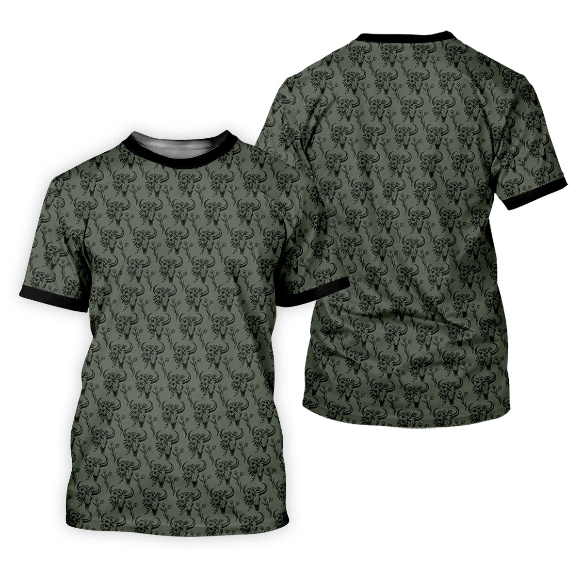 Cow Skull With Flowers Western Theme Forest Green Women Golf Top, Ladies Golf Shirts, Golf Shirt For Women