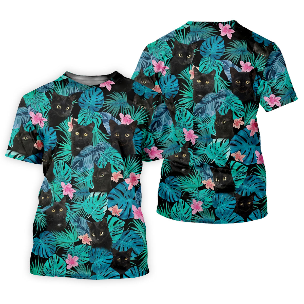 Black Cat Tropical Monstera Hawaiian Golf Polo Shirt, Hawaiian Golf Shirt, Golf Shirts For Men
