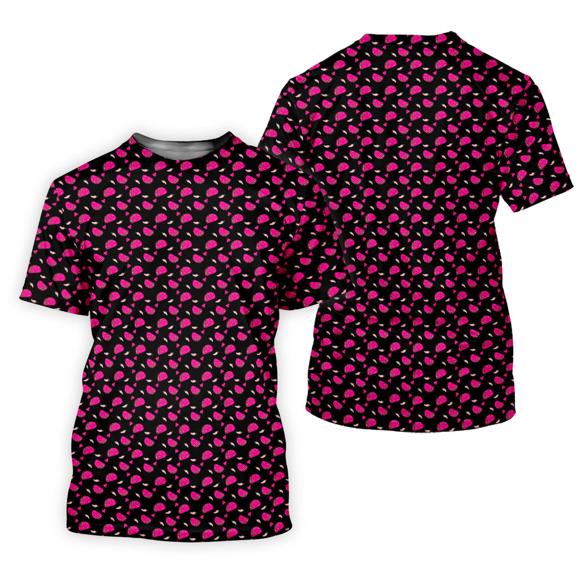 The Pink Taco Seamless Pattern Black Golf Shirt, Women's Golf Tops, Tacos Lover Golf Gift For Ladies