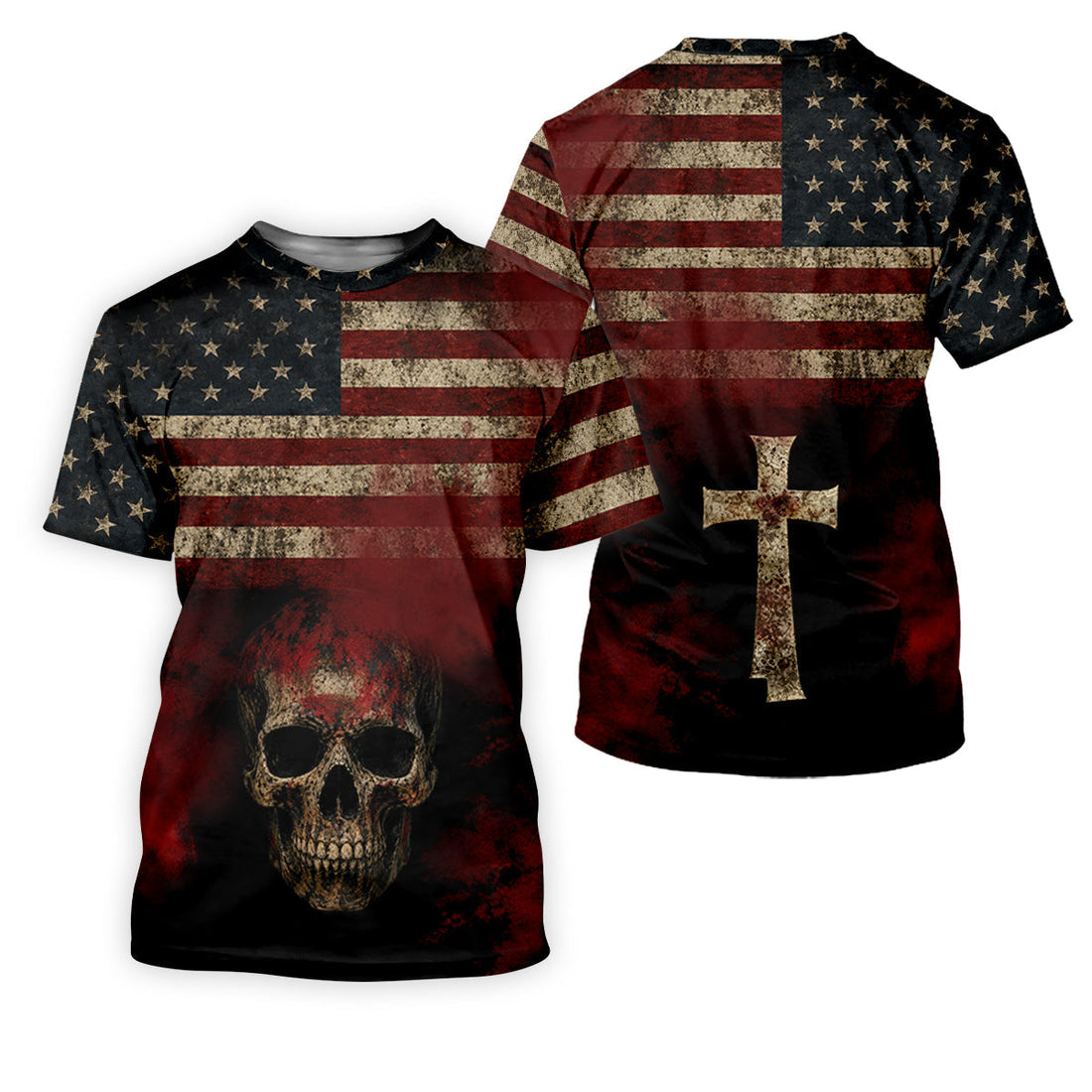 Cool Skull Faith Cross Distressed US Flag 4th Of July Golf Shirt, 250 Years Polo Shirtor Men