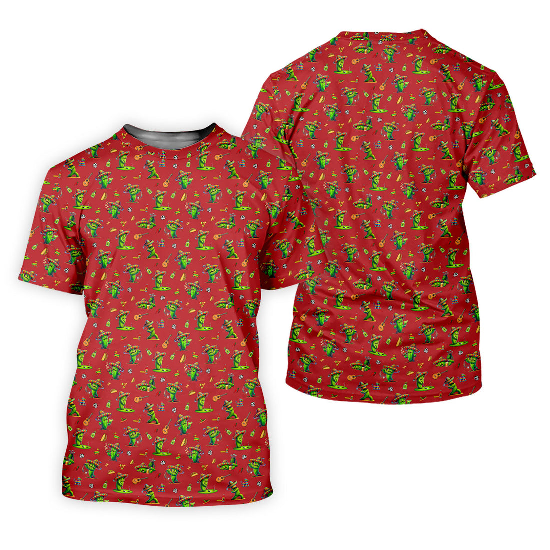 Cartoon Mustach Funny Cactus Cinco De Mayo Celebration Fiesta Themed Red Golf Shirts For Men
