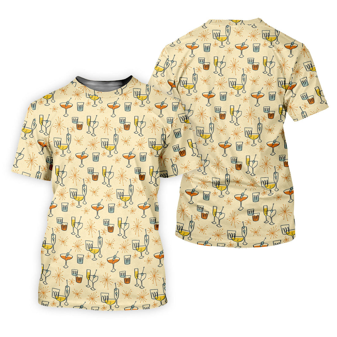 Retro Cocktail Drinks Pattern Golf Polo Shirt, Ladies Golf Tops, Performance Golf Shirt