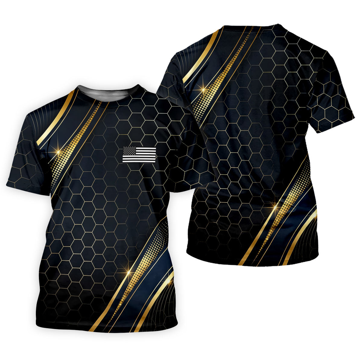Gold Hexagonal US Flag Logo Retro Golf Shirt, 250 Years Patriotic 4th Of July Golf Shirt For Women