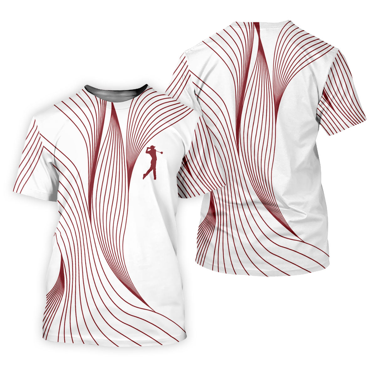 Geometric Line Wavy Line Maroon And White Golf Shirts For Men, Men's Golf Shirt, Polo Shirt Men