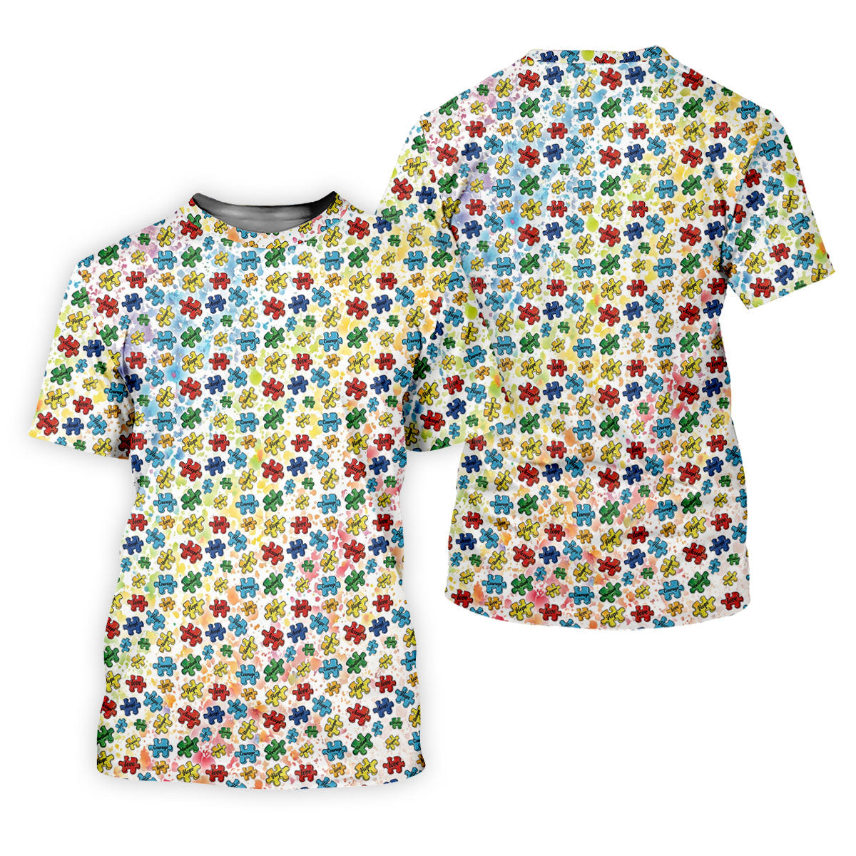 Autism Awareness Jigsaw Puzzle Pieces Rainbow Paint Splatter Men's Golf Shirt, Polo ShirtFor Men
