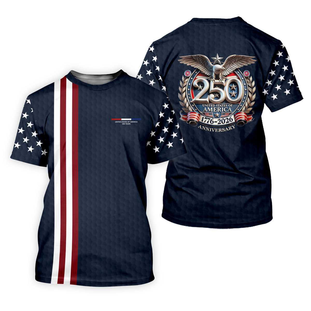250 Years US Bald Eagle Golf Ball Pattern Golf Shirt, Patriotic 4th Of July Golf Shirts For Men