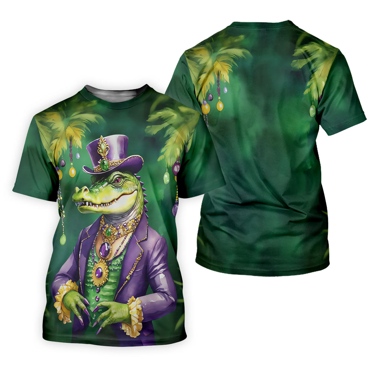 Mardi Gras Alligator Green Golf Shirt, Men's Funny Golf Shirts, Polo ShirtFor Men, Golf Shirts For Men