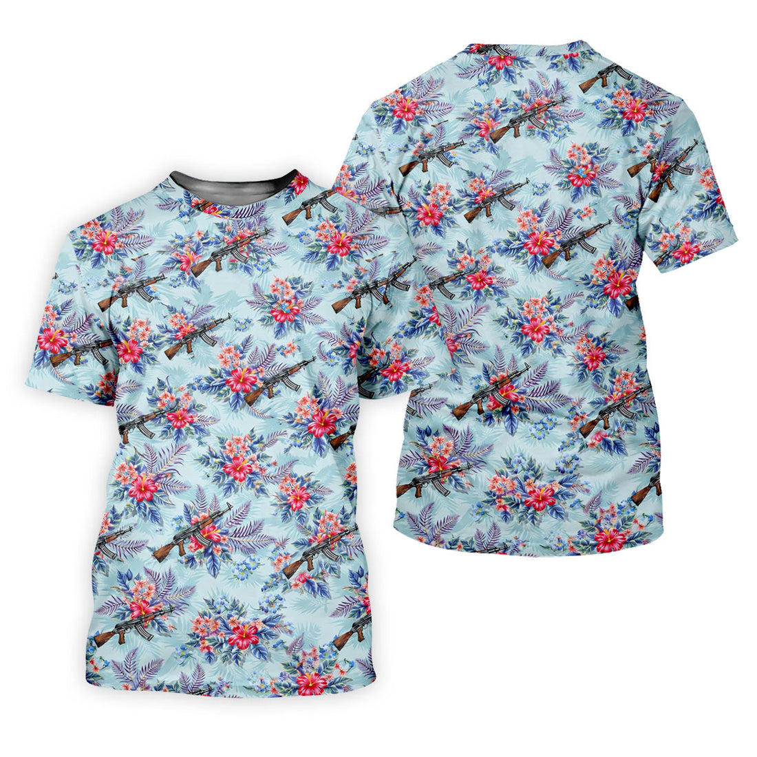 Hawaiian Floral Military Theme Light Blue Golf Shirt, Golf Shirts For Men, Polo ShirtFor Men