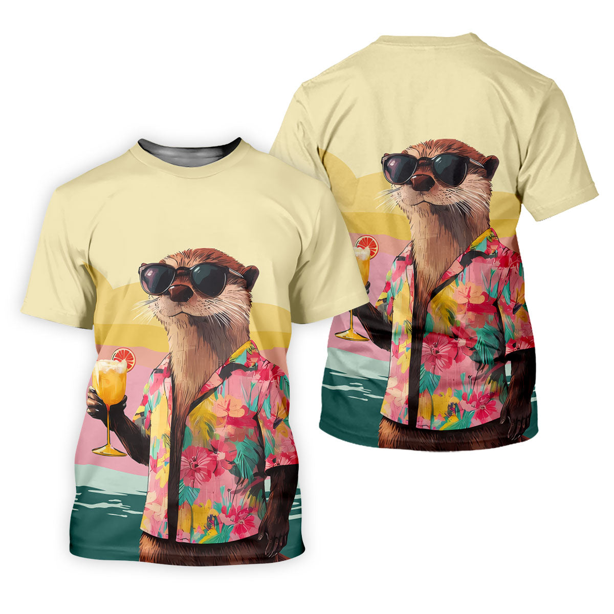 Funny Otter Tropical Theme Hawaiian Golf Shirt, Polo Shirt Men, Golfing Apparel