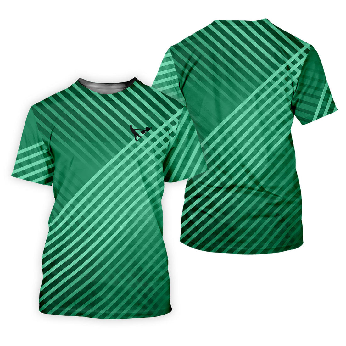 Green And White Striped Pattern Women's Golf Tops, Performance Golf Shirt, Ladies Golf Shirts