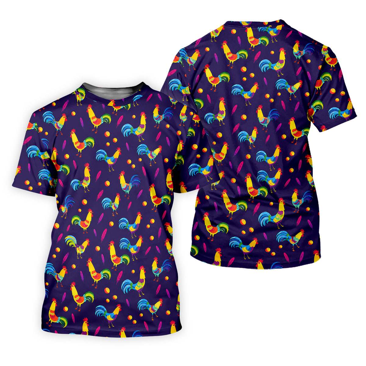 Retro Rooster Golf Shirt, Colorful Country Pattern Polo, Polo Shirts For Men
