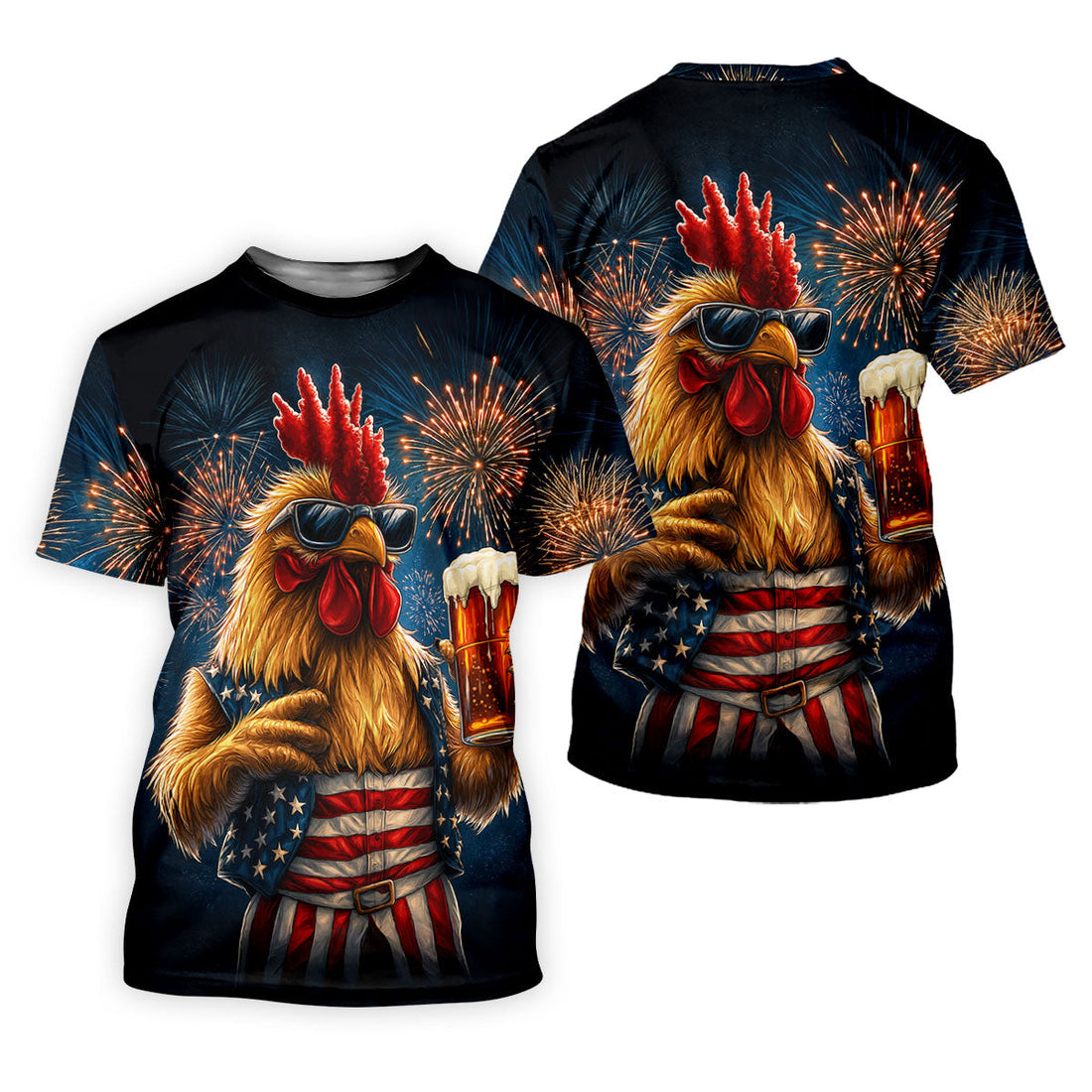 Rooster Beer USA Patriotic Hawaiian Golf Shirt, 250th Anniversary Tropical Vibe Men's Golf Shirt