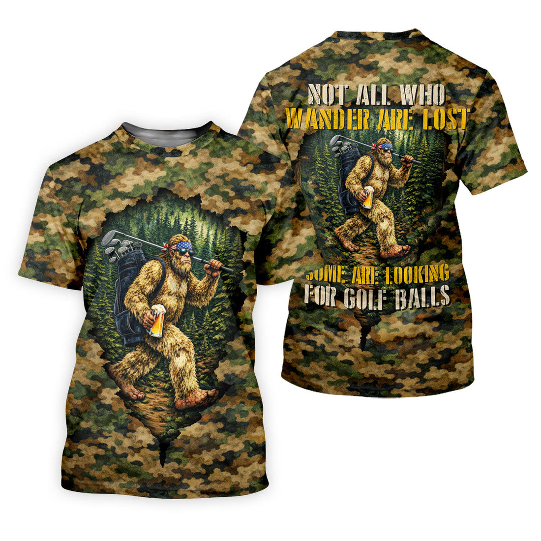 Camo Bigfoot Golfer Drinking Beer Polo Shirt, Mens Golf Shirts, Golf Apparel For Men