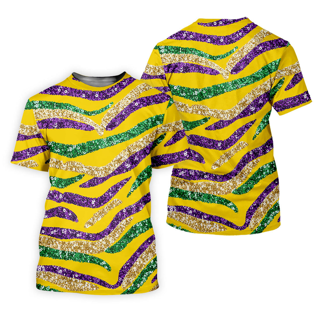 Purple Green Gold Sequin Pattern Yellow Golf Shirt, Mardi Gras Golf Shirt, Polo ShirtFor Men