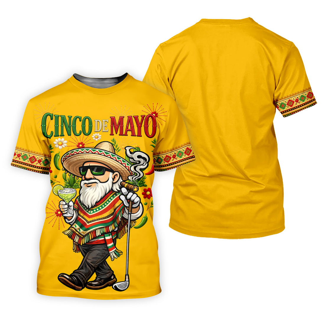 Margarita Man Cinco De Mayo Celebration Yellow Golf Shirt, Fiesta Theme Golf Shirts For Men